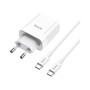 Зарядний пристрій HOCO C80A Rapido 1xUSB-C PD20W + 1xUSB QC3.0 + cable USB-C to USB-C White (6931474740533)