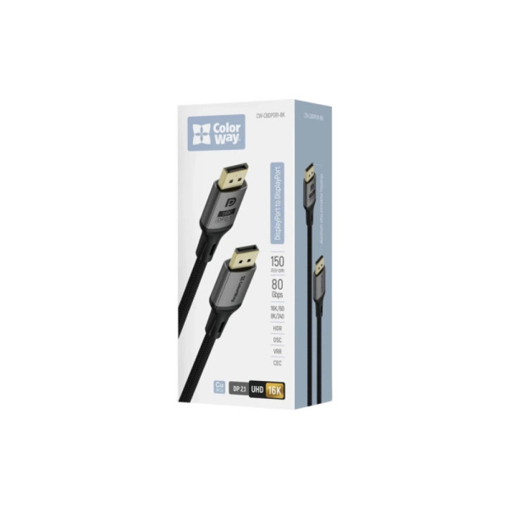 Кабель мультимедійний DisplayPort M to DisplayPort M 1.5m V2.1 16K black ColorWay (CW-CBDP091-BK)