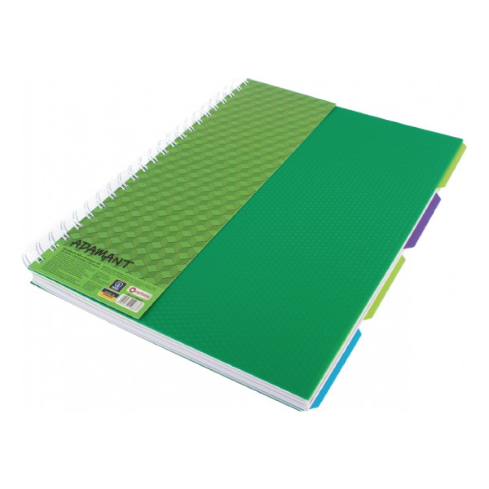 Блокнот Optima A4 Adamant пластикова обкладинка, з розділювачами та перфорацією, 120 аркушів, клітинка зелений (O20843-04)