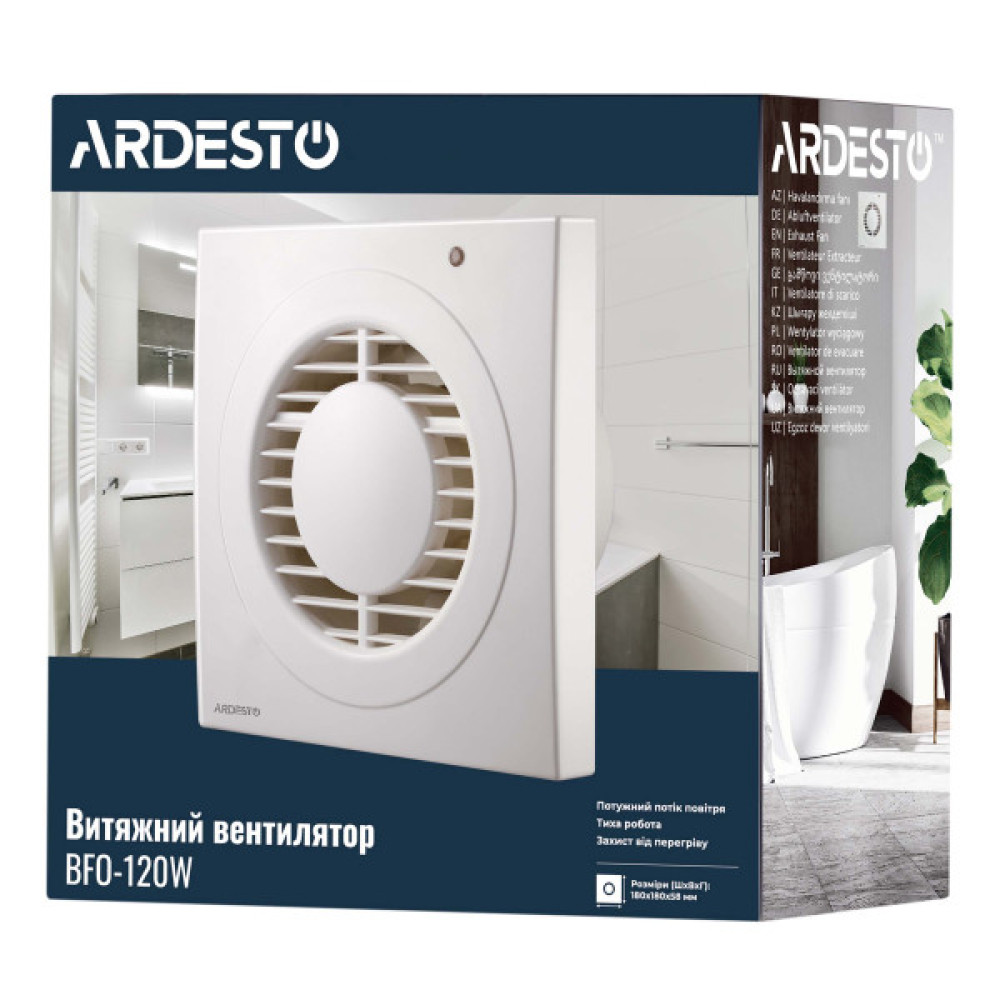 Витяжний вентилятор ARDESTO 20 Вт, 150 м3/г, 2300 об./хв., 35 дБ, білий