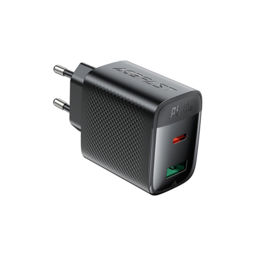 Зарядний пристрій Acefast A106 1xUSB-C PD45W + 1xUSB QC3.0 GaN black (6974316284031)