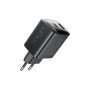 Зарядний пристрій Acefast A106 1xUSB-C PD45W + 1xUSB QC3.0 GaN black (6974316284031)