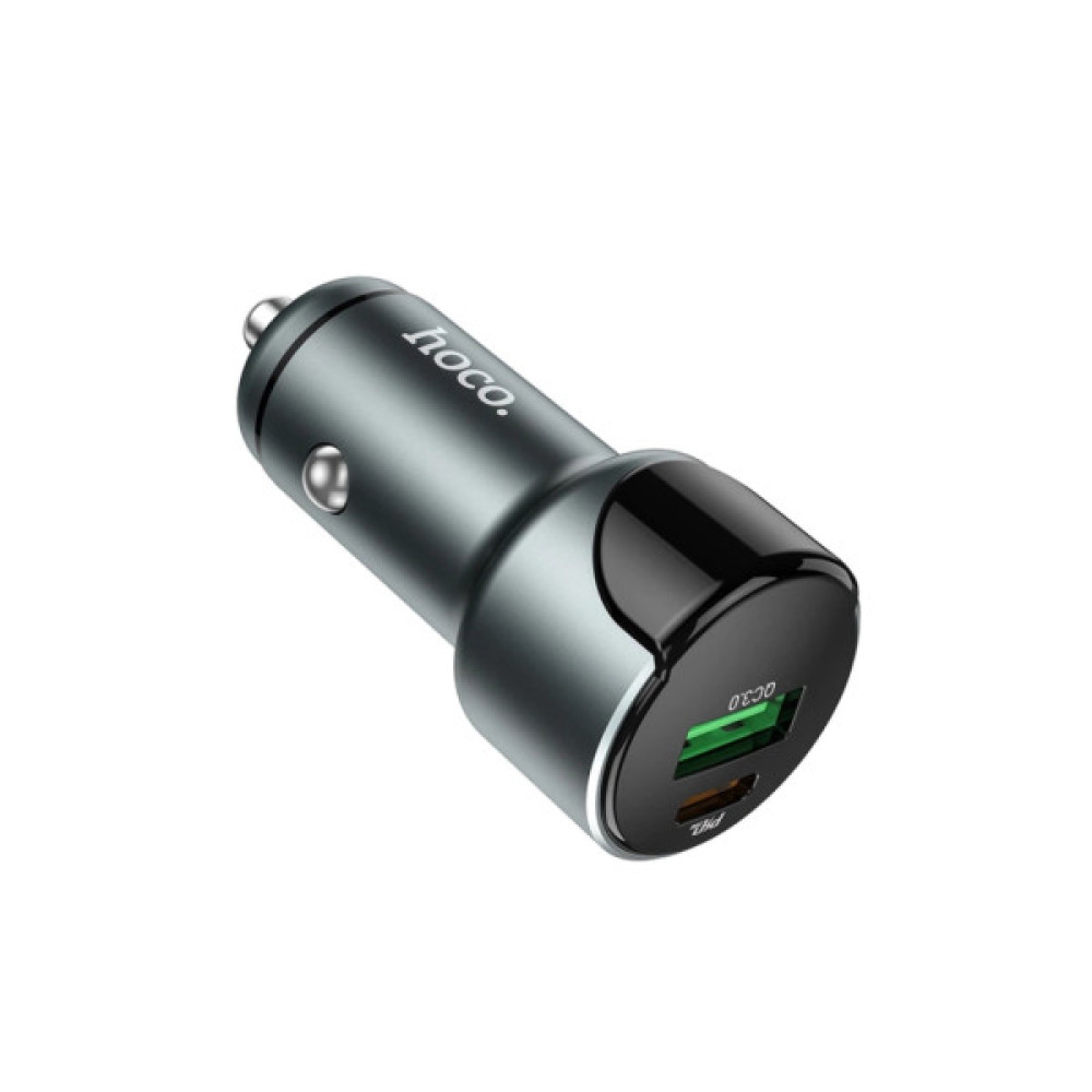 Зарядний пристрій HOCO 1xUSB-C PD20W + 1xUSB QC3.0 car adapter Z42 gray (6931474742551)