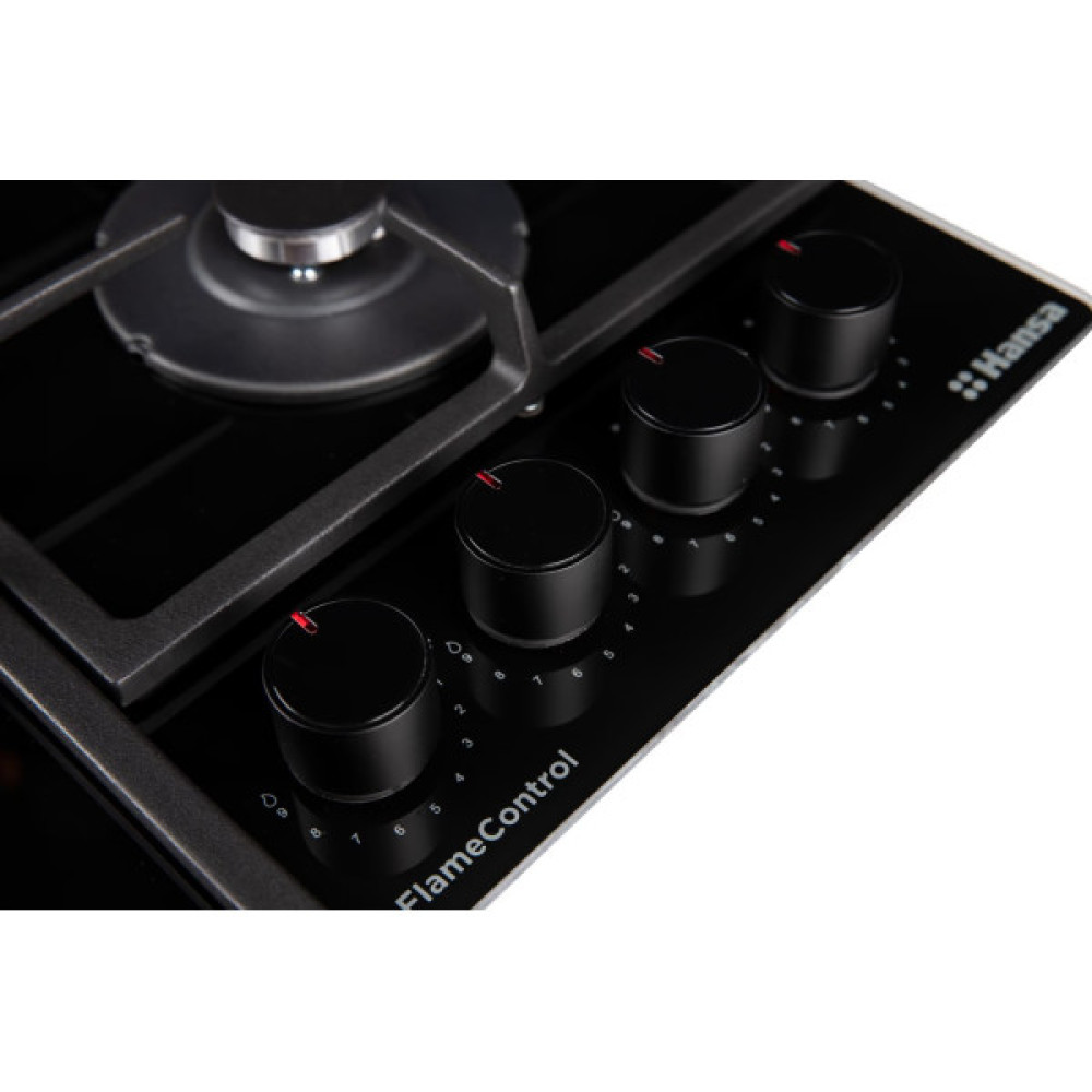 Варильна поверхня Hansa газова на склі,, 59см, чавун, чорний