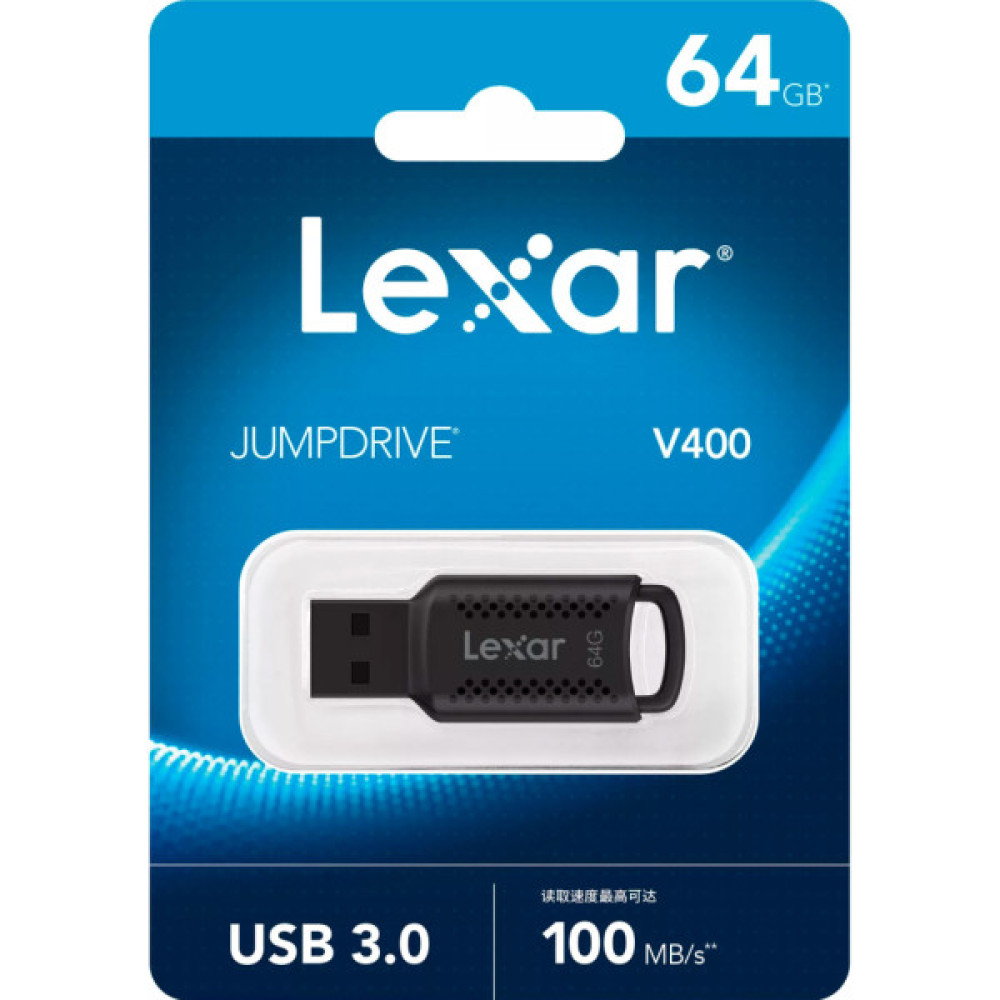 USB флеш накопичувач Lexar 64GB JumpDrive V400 Black USB 3.0 (LJDV400064G-BNBNG)
