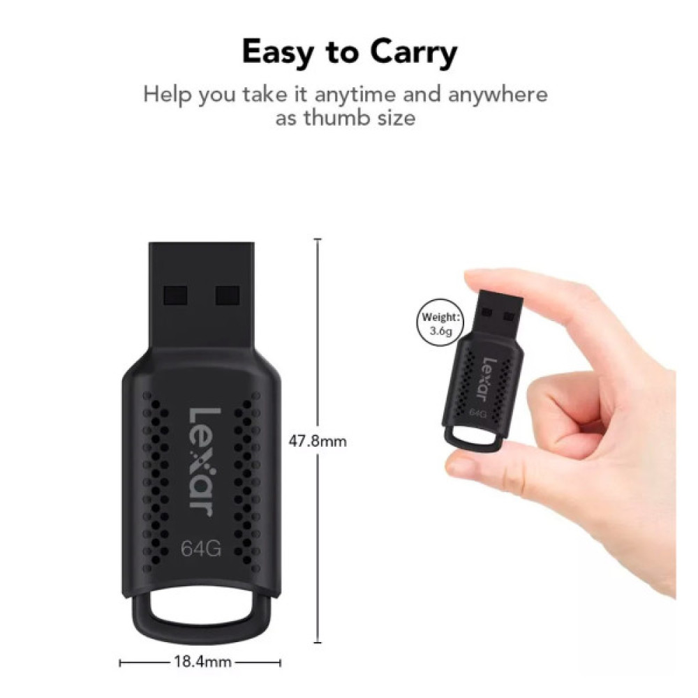 USB флеш накопичувач Lexar 64GB JumpDrive V400 Black USB 3.0 (LJDV400064G-BNBNG)
