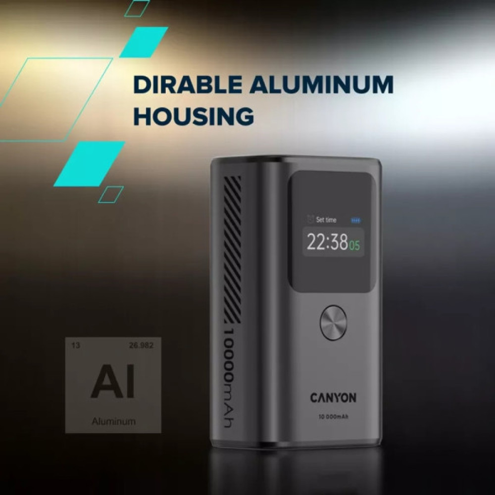 Батарея універсальна Canyon 10000mAh OnPower 130 TFT PD/30W Dark Grey (CNS-CPB130DG)