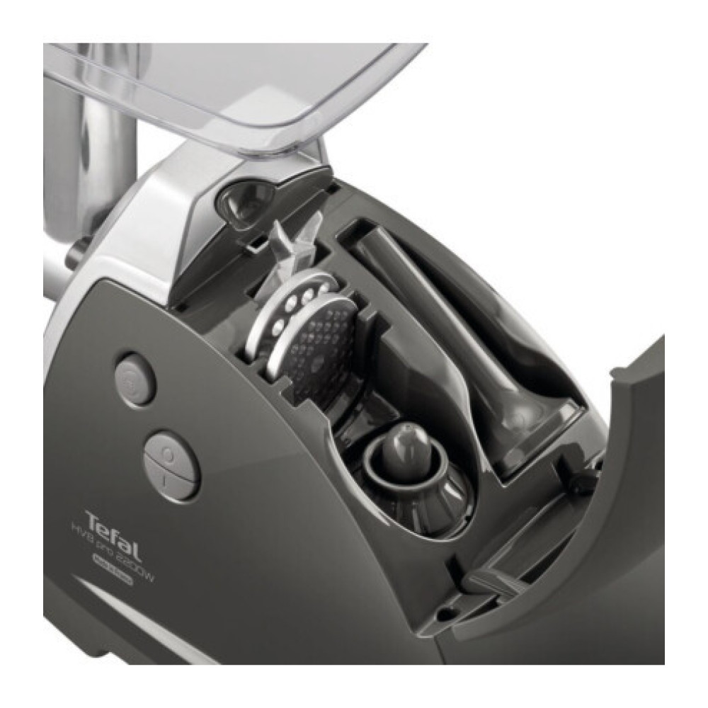 М'ясорубка Tefal HV8 Successor, 2200Вт, 4.5кг/хв, 3 решітки, насадка для ковбас, кеббе, 4 терки, пластик/метал, чорний