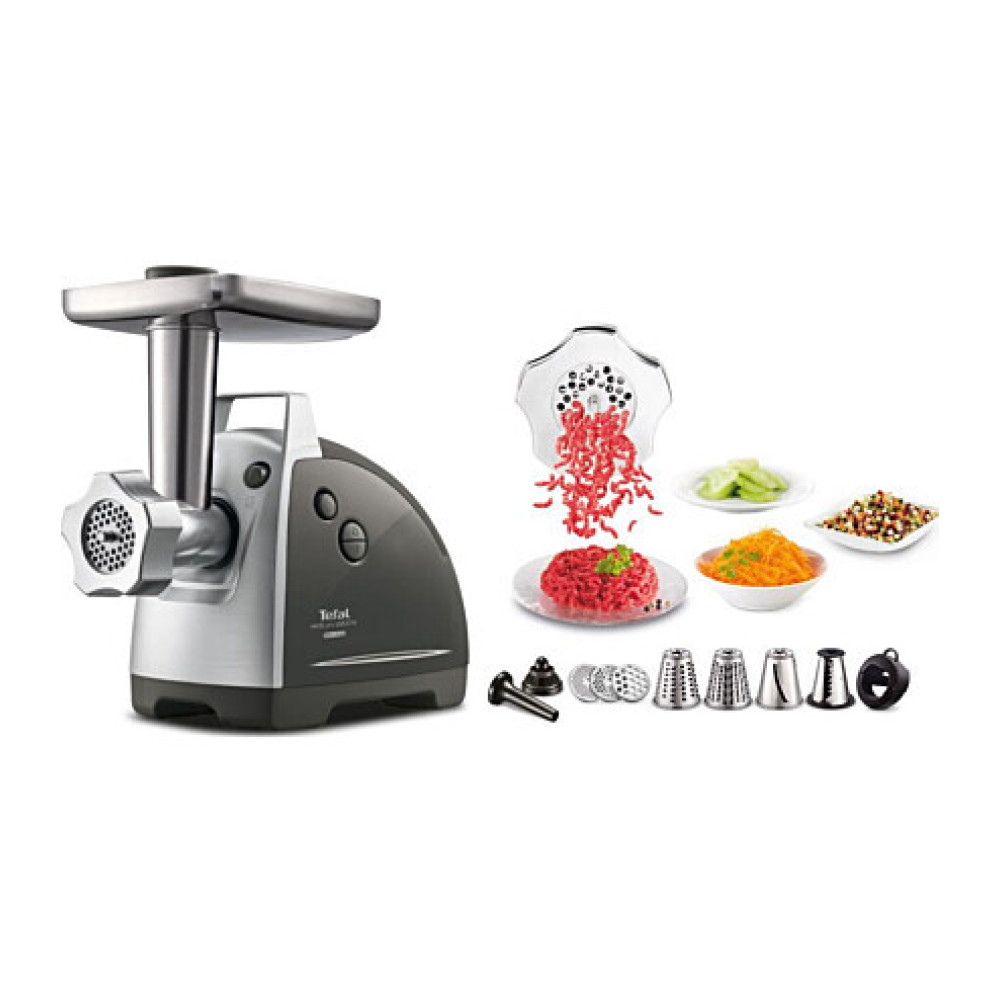 М'ясорубка Tefal HV8 Successor, 2200Вт, 4.5кг/хв, 3 решітки, насадка для ковбас, кеббе, 4 терки, пластик/метал, чорний
