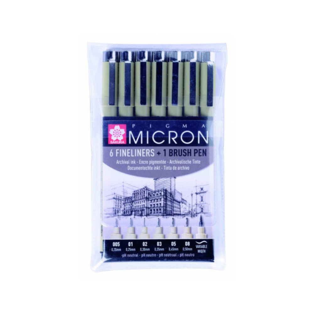 Лайнер Sakura Набір Pigma Micron 6 шт, + Pigma Brush + PIGMA Micron PN в подарунок (8712079397975)