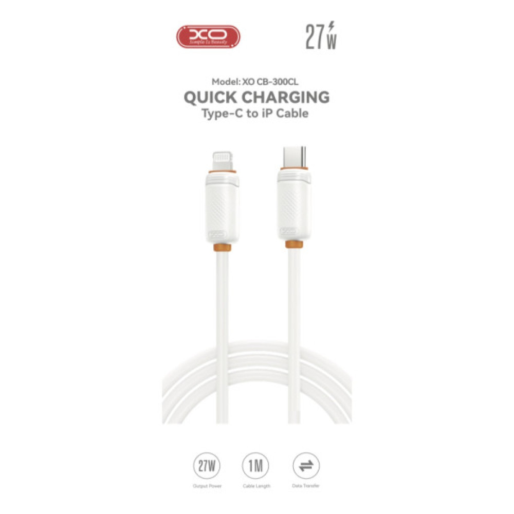 Дата кабель USB-C to Lightning 1.0m 27W white XO (XO-CB-300CL-WH)