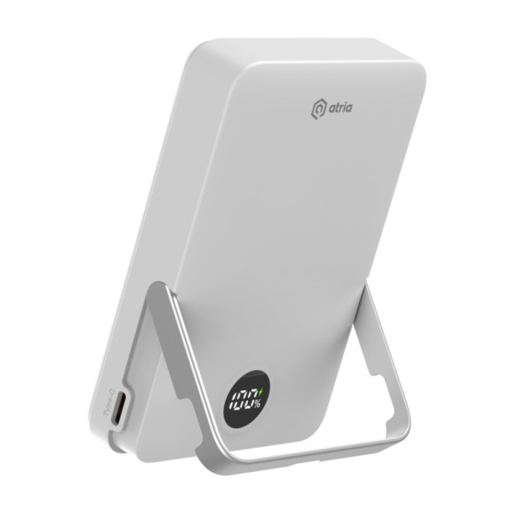 Батарея універсальна Atria 10000mAh, PD/20W, 15W Wireless MagSafe, White (WPD-W57)