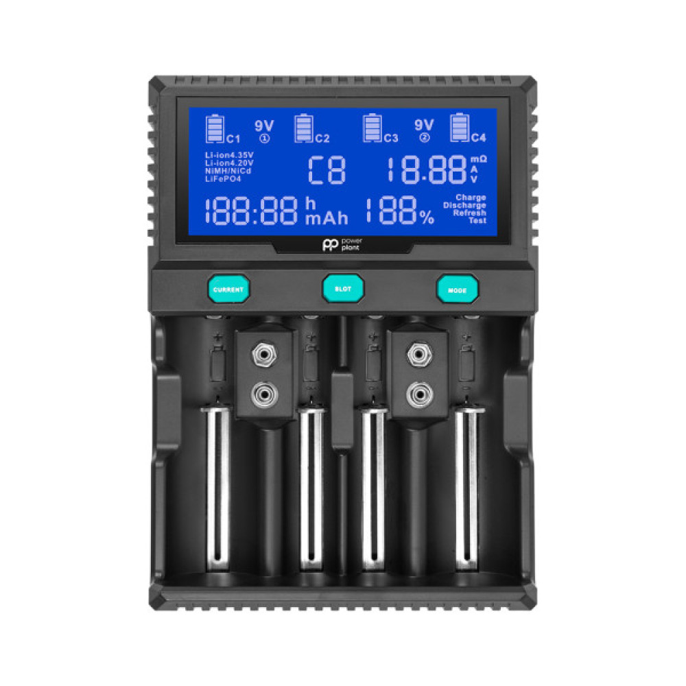 Зарядний пристрій для акумуляторів PowerPlant PP-A4 (Ni-MH,Cd,Li-ion,LiFePO4 / input AC 100V-240V DC 12V) (AA620173)