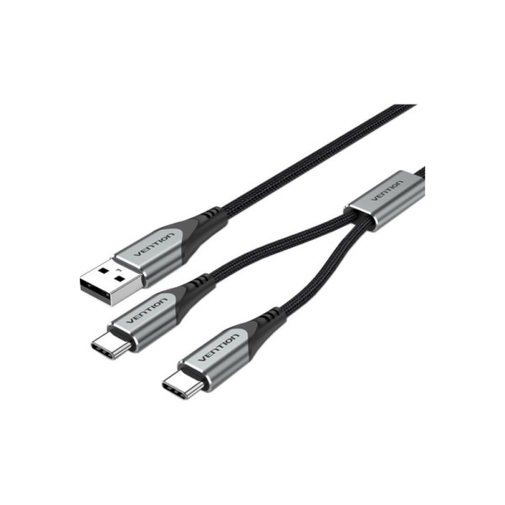 Дата кабель USB 2.0 AM to 2хUSB-C M 1.0m 2.4А 480Mbps Aluminum Vention (CQOHF)