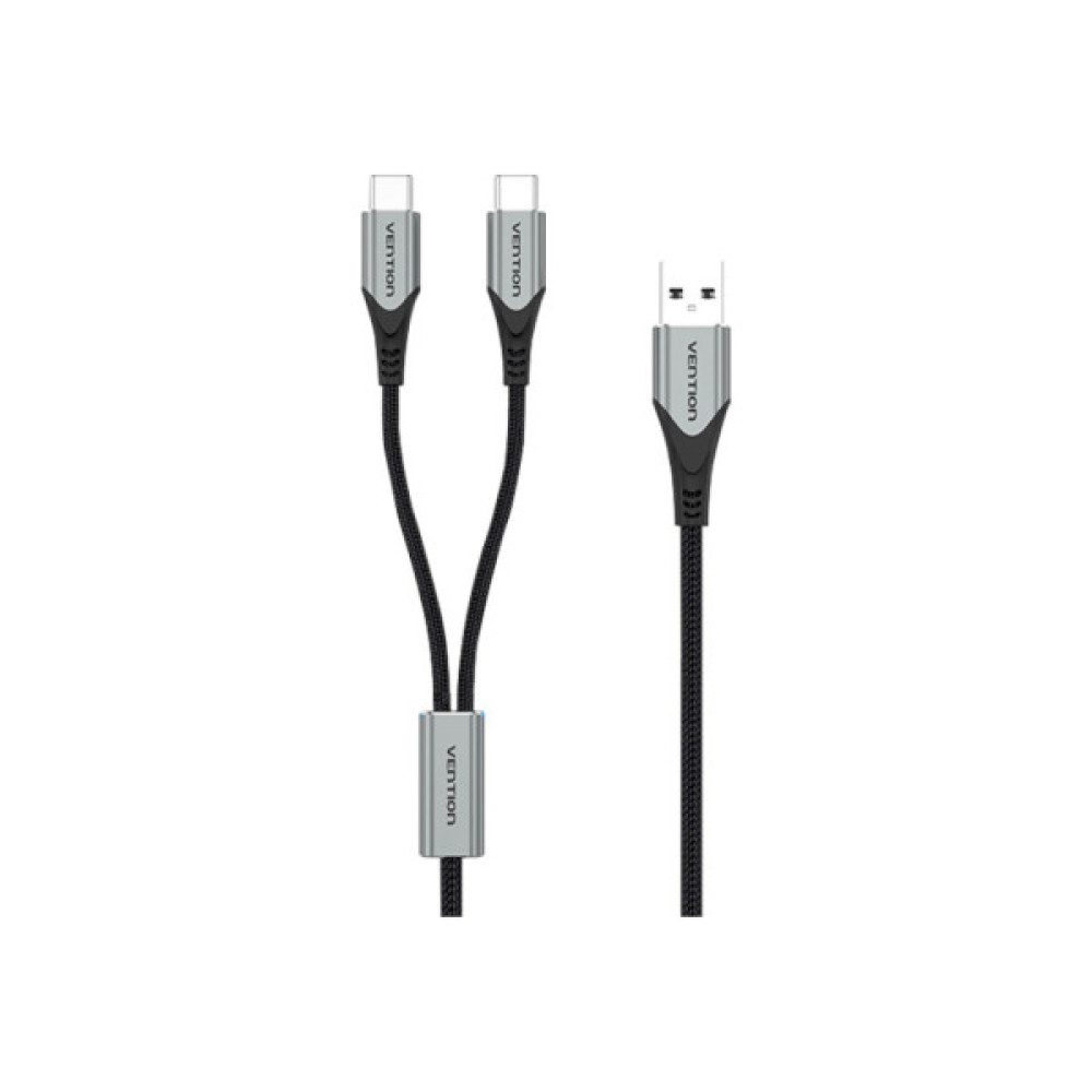 Дата кабель USB 2.0 AM to 2хUSB-C M 1.0m 2.4А 480Mbps Aluminum Vention (CQOHF)