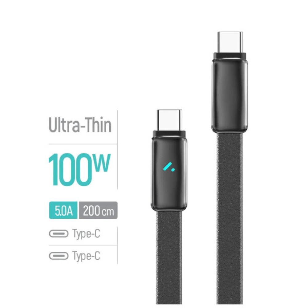 Дата кабель USB-C to USB-C 1.0m 5A 100W ultra-thin black ColorWay (CW-CBPDCC100-BK)