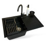 Набір кухонний Adamant Horizon, штучний камінь, прямокут., з крилом, 780х495х230мм, чаша - 1, врізна, чорний + змішувач + дозатор + ополіскувач склянок + коландер