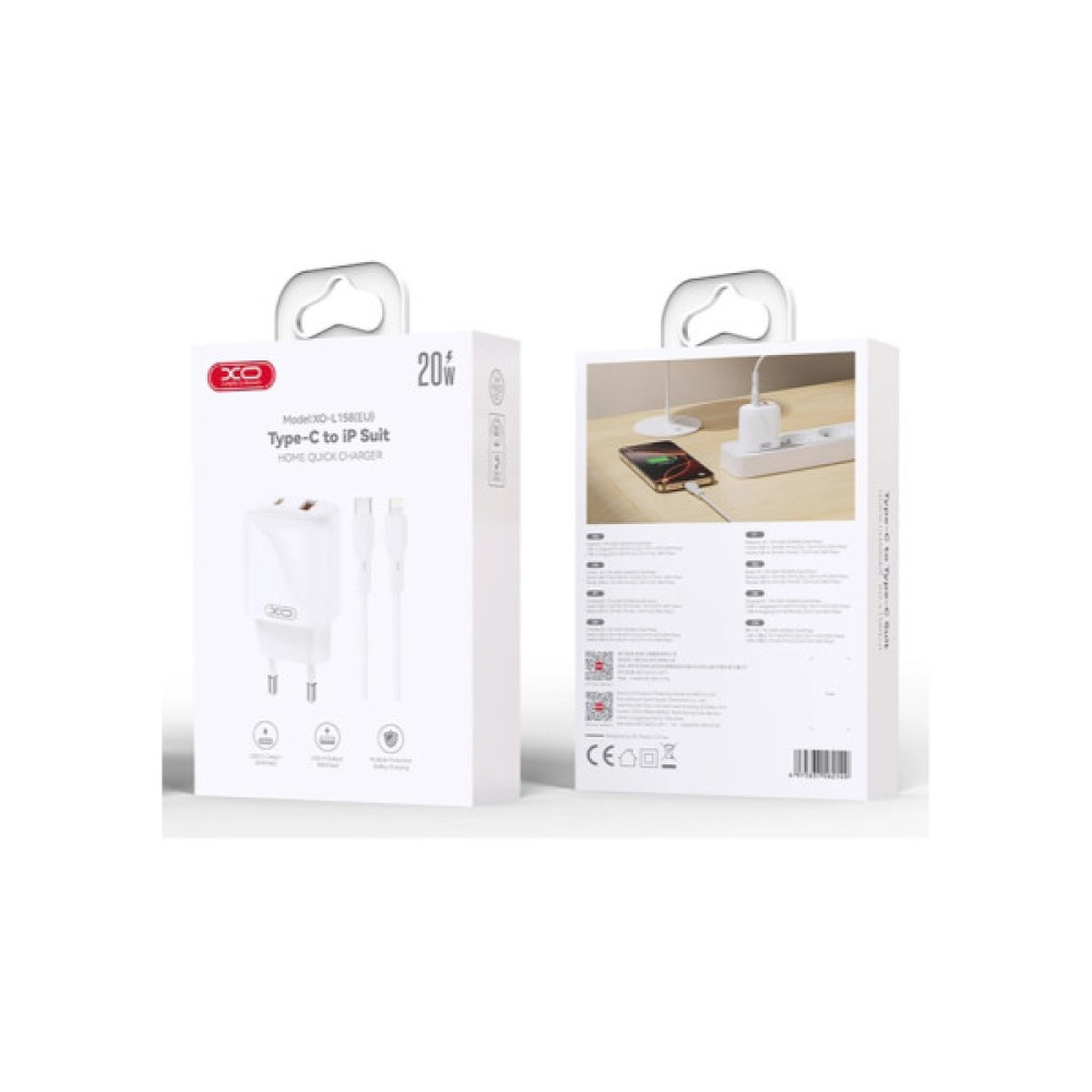 Зарядний пристрій XO 1xUSB-C PD20W + 1xUSB QC3.0 White (L158.white)