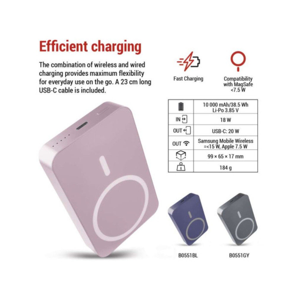 Батарея універсальна EMOS 10000mAh WI1046, 20W, Wireless, salmon (B0551S)