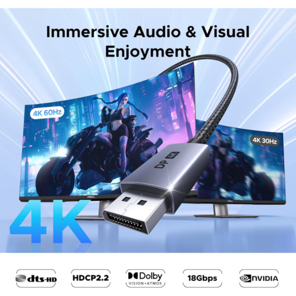 Кабель мультимедійний DisplayPort M to HDMI M 4K60Hz 18Gbps HDR10 3D Ugreen (95418)
