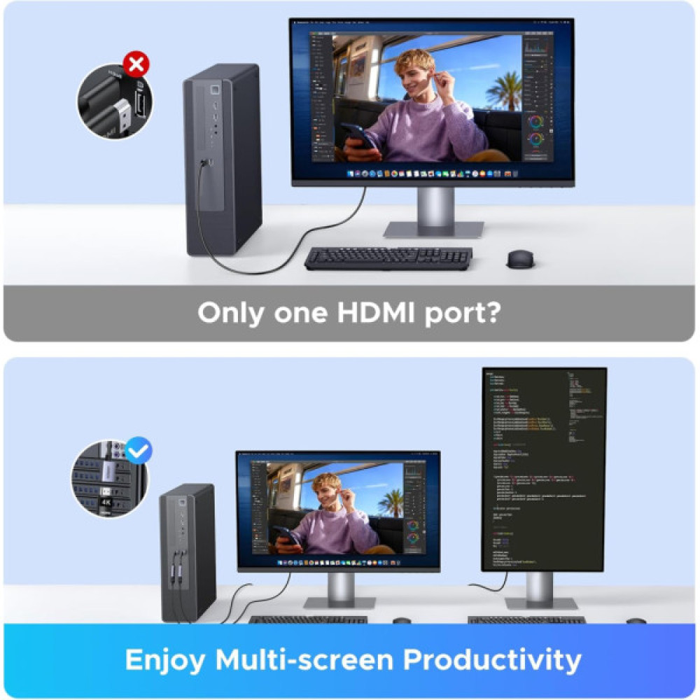 Кабель мультимедійний DisplayPort M to HDMI M 4K60Hz 18Gbps HDR10 3D Ugreen (95418)