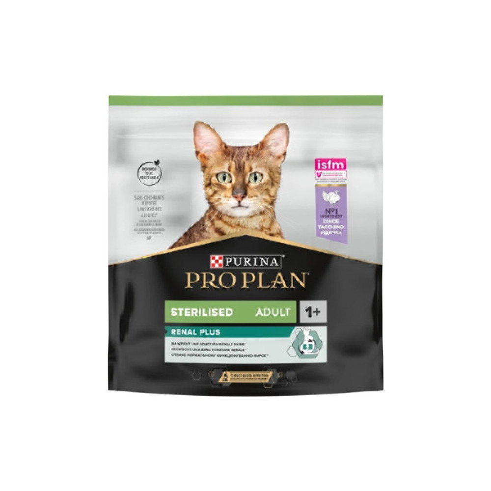 Сухий корм для кішок Purina Pro Plan Sterilised Adult 1+ Renal Plus Для дорослих стерилізованих З індичкою 400 г (7613033564673)