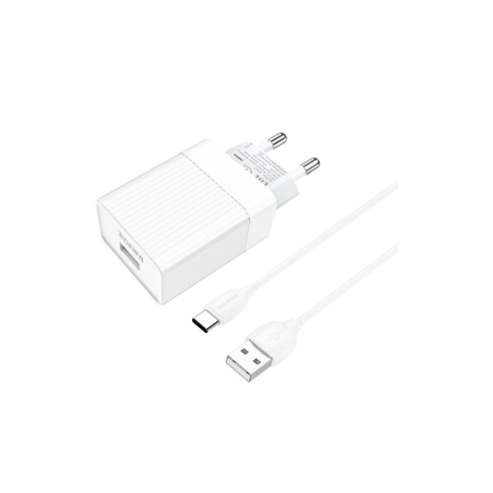 Зарядний пристрій BOROFONE BA47A USB QC3.0 18W + cable USB to USB-C white (6931474728319)
