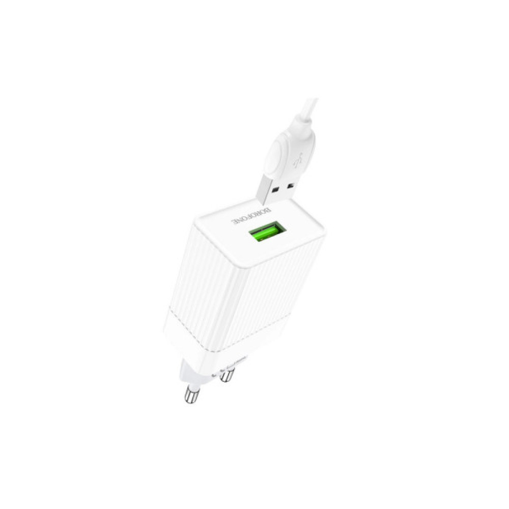 Зарядний пристрій BOROFONE BA47A USB QC3.0 18W + cable USB to USB-C white (6931474728319)