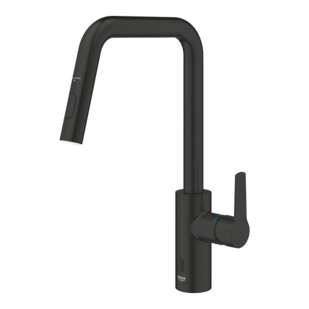 Змішувач для кухні Grohe Start, довж.виливу - 221мм,  поворотний, витяжний, 1 важіль + сенсор, матовий чорний