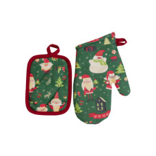 Кухонна прихватка Прованс набір рукавичка та прихватка Санта на зеленому (035795)