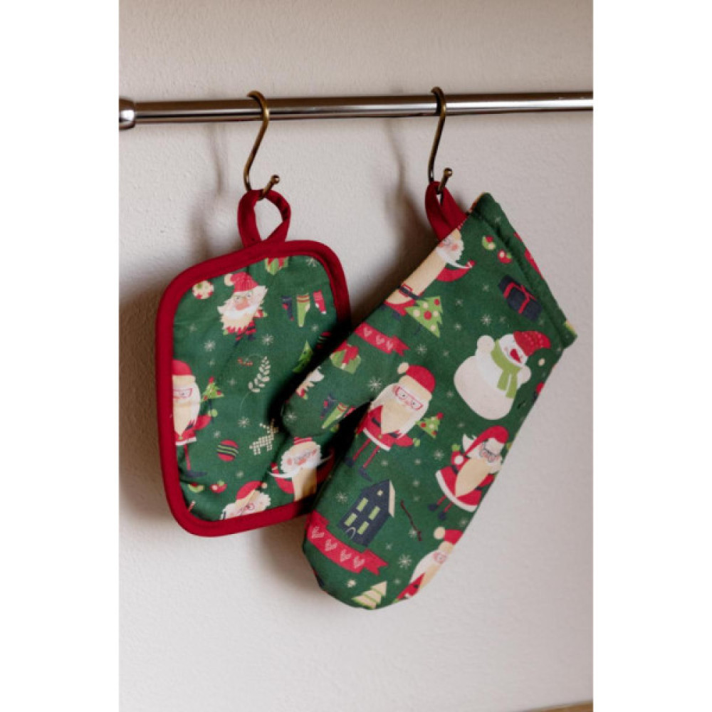 Кухонна прихватка Прованс набір рукавичка та прихватка Санта на зеленому (035795)