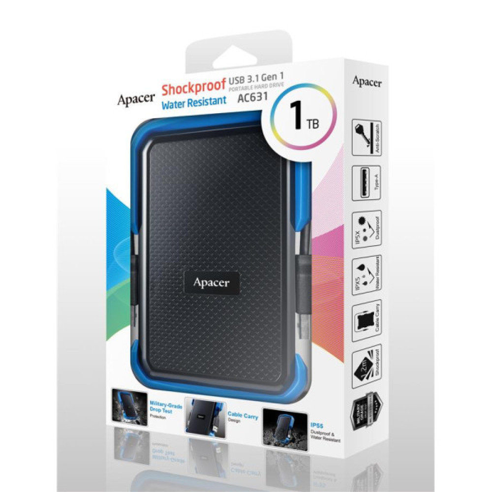Портативний жорсткий диск Apacer 1TB USB 3.2 Gen1 AC631 IP55 Чорний