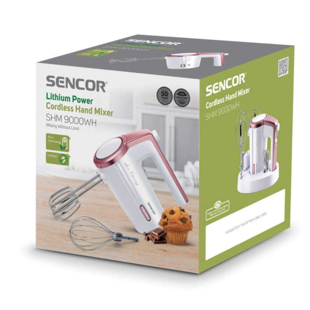 Міксер Sencor ручний Accu technology, 50Вт, насадки-2, безпровідний, USB-C, білий