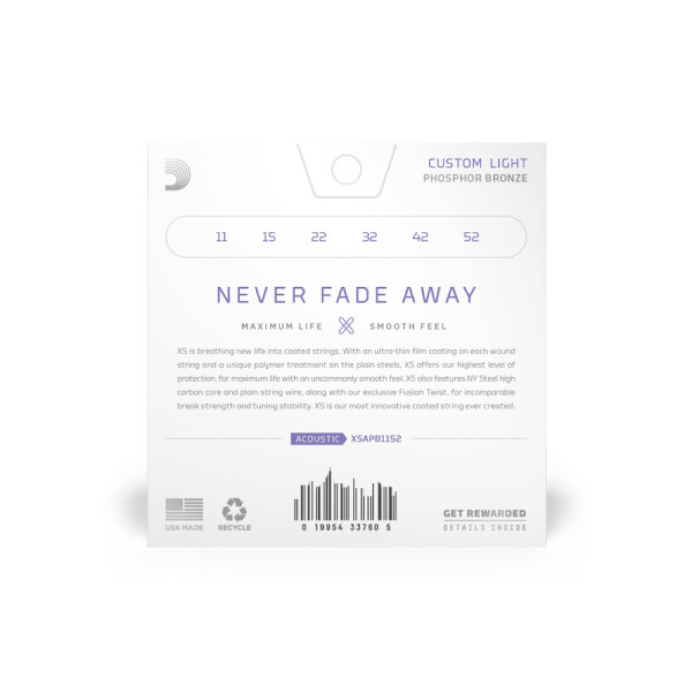 Струни для гітари D'Addario XS Phosphor Bronze Custom Light (11-52) (XSAPB1152)