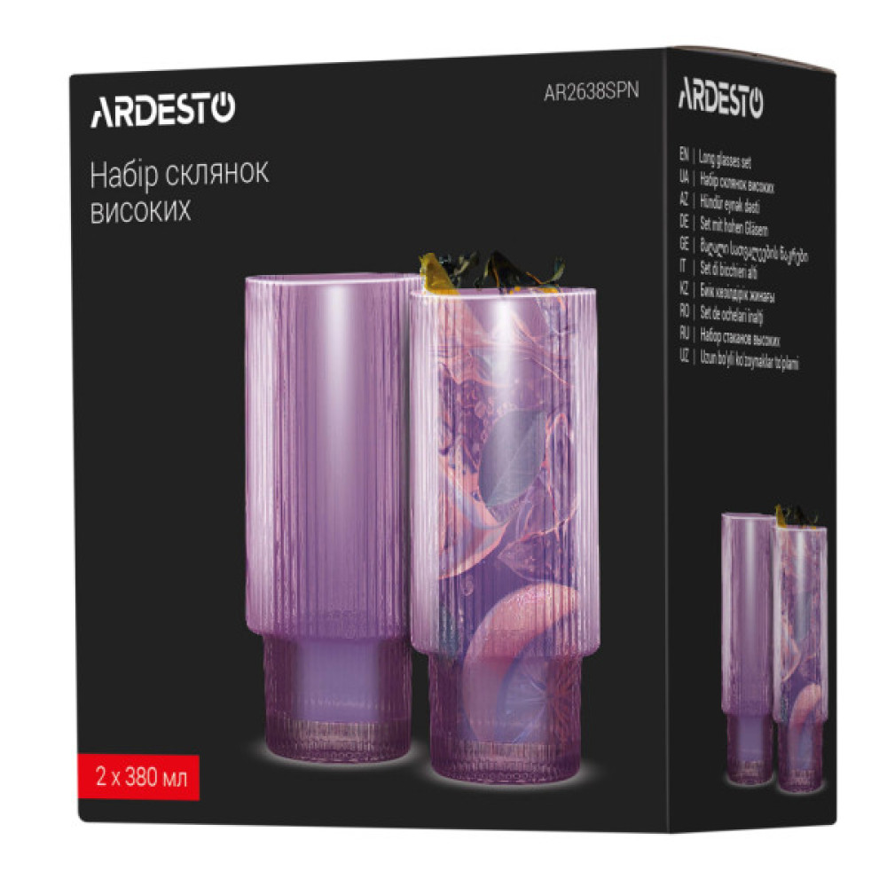 Набір склянок Ardesto 380мл, 2шт, скло, рожевий (AR2638SPN)