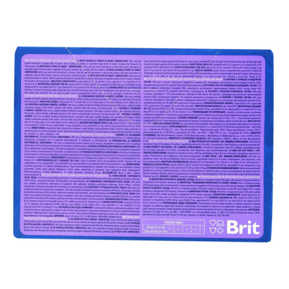 Вологий корм для кішок Brit Premium Cat сімейна тарілка асорті 4 смаки 100 г х 12 шт (8595602506255)