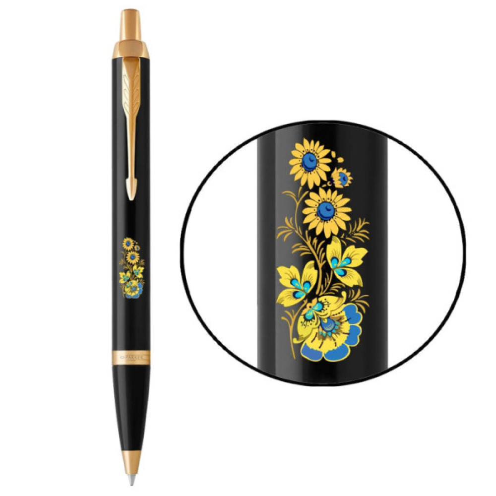 Ручка кулькова Parker IM 17 UKRAINE Black GT BP Квіти (22032_T1050u)
