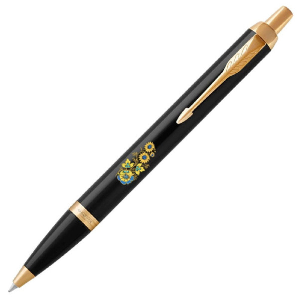 Ручка кулькова Parker IM 17 UKRAINE Black GT BP Квіти (22032_T1050u)