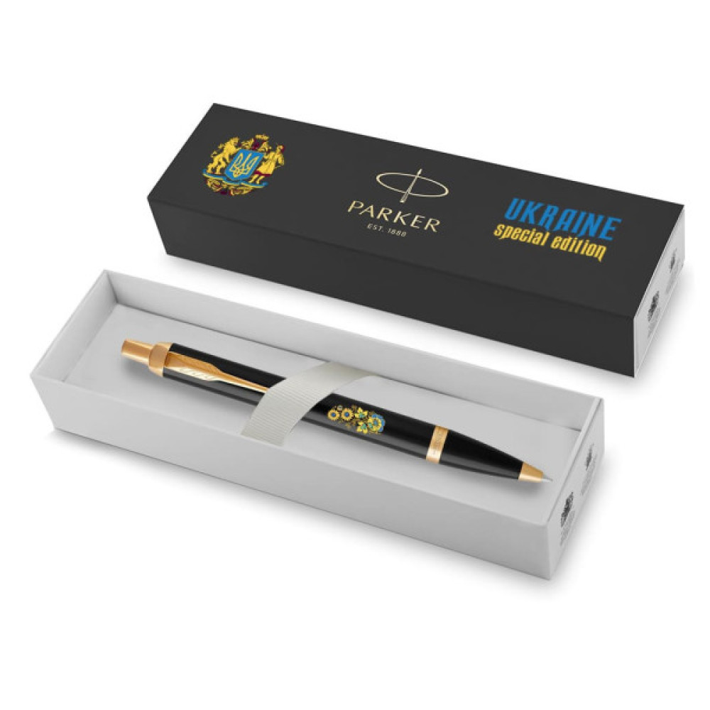 Ручка кулькова Parker IM 17 UKRAINE Black GT BP Квіти (22032_T1050u)