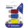USB флеш накопичувач Verbatim 3x16GB Store 'n' Click Red/Blue/Yellow USB 3.2 (49306)