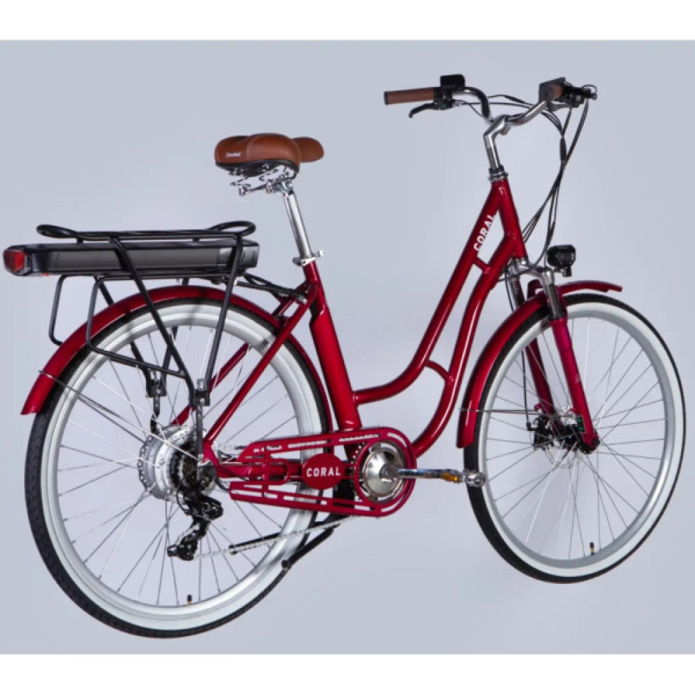 Електровелосипед Dorozhnik 28" eCORAL DD FR рама-19" 48B 17.5А*г 500Вт 2026 рубіновий (ELB-D-28-121)