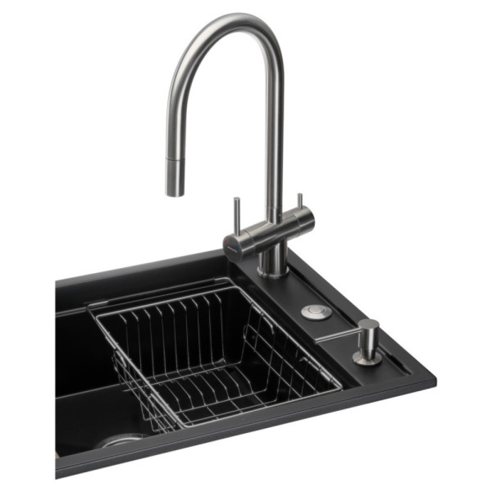 Мийка кухонна GRANADO Royal Artes black shine (+ подрібнювач Algar 1000 + змішувач Ferrol inox + дозатор Redondo inox (ksg1301)