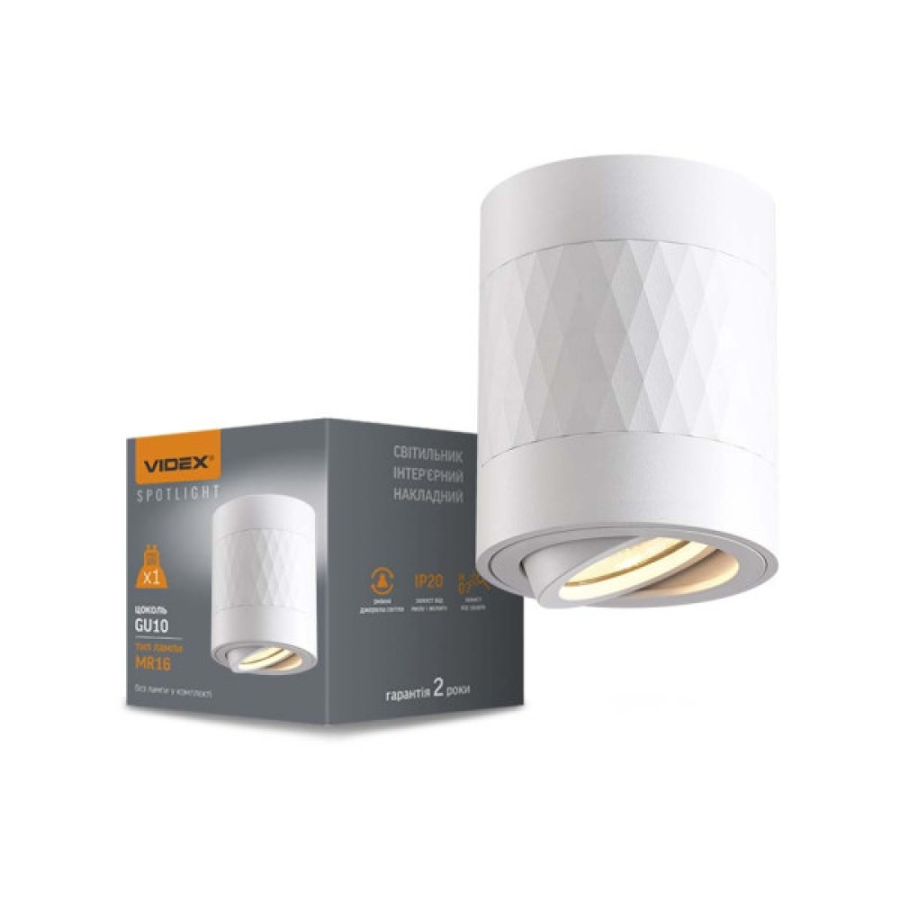 Світильник точковий Videx під лампу GU10 SPF04A накладний білий + біла призма (VL-SPF04A-WPW)