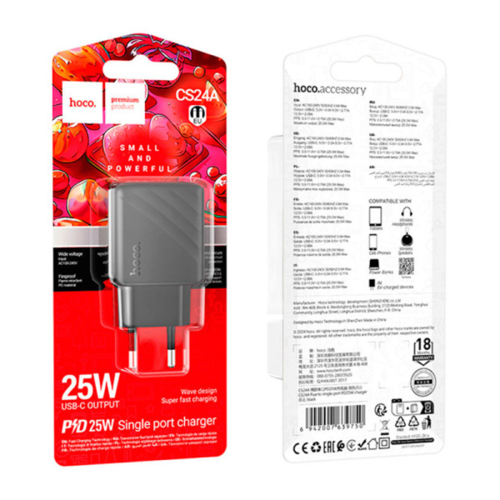 Зарядний пристрій HOCO CS24A Puerto USB-C PD25W Black (6942007639750)