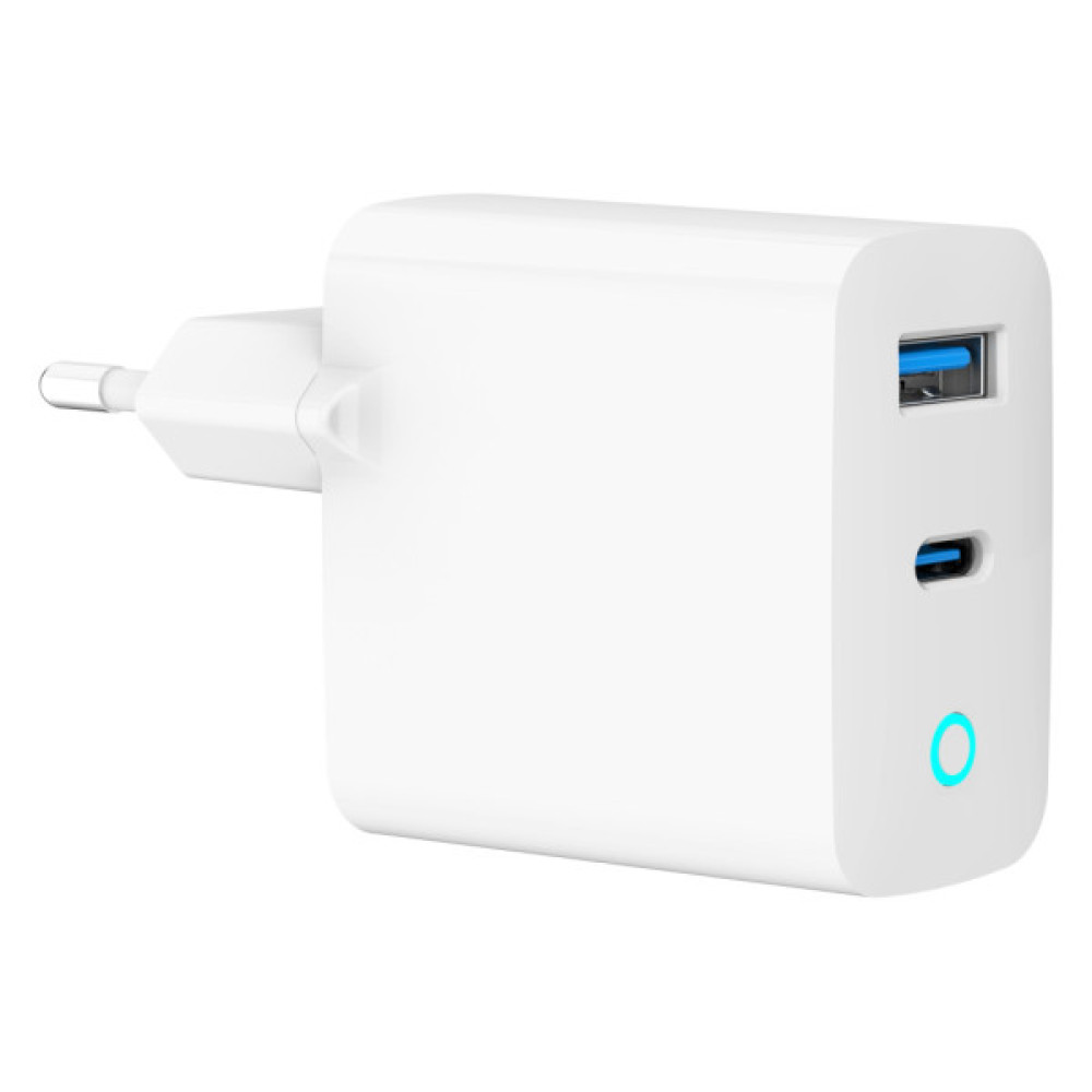 Зарядний пристрій Gembird 1xUSB-C PD30W + 1xUSB QC3.0 LED white (TA-UC-PDQC30L-W-01)