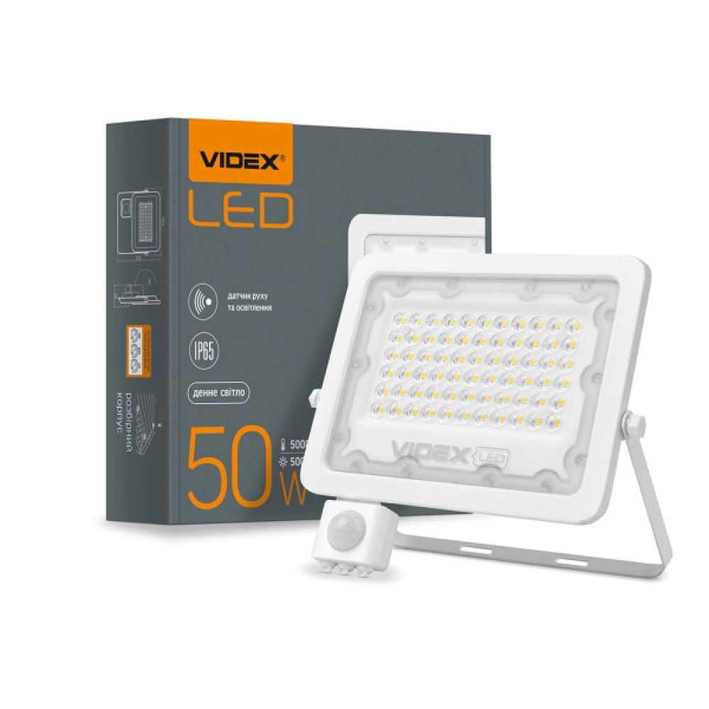 Прожектор Videx LED 50W 5000K з датчиком руху (VL-F2e505W-S)