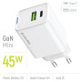 Зарядний пристрій ColorWay C101E GaN Mini 45W PD PPS USB-C + USB-A QC4.0 white (CW-CHS060PD-WT)