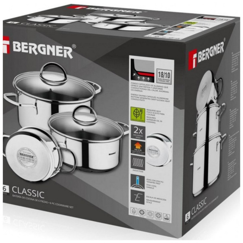 Набір посуду Bergner Classic 1.7 л, 2.3 л, 3.3 л 6 предметів (BG-6284)