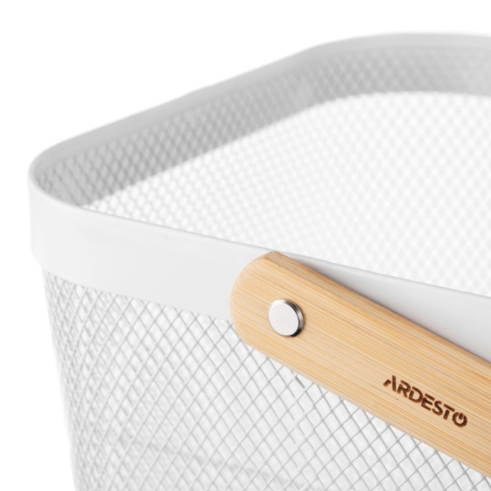 Фруктовниця ARDESTO Midori з ручкою 25х24.5х18см, метал, дерево, білий (AR0901W)