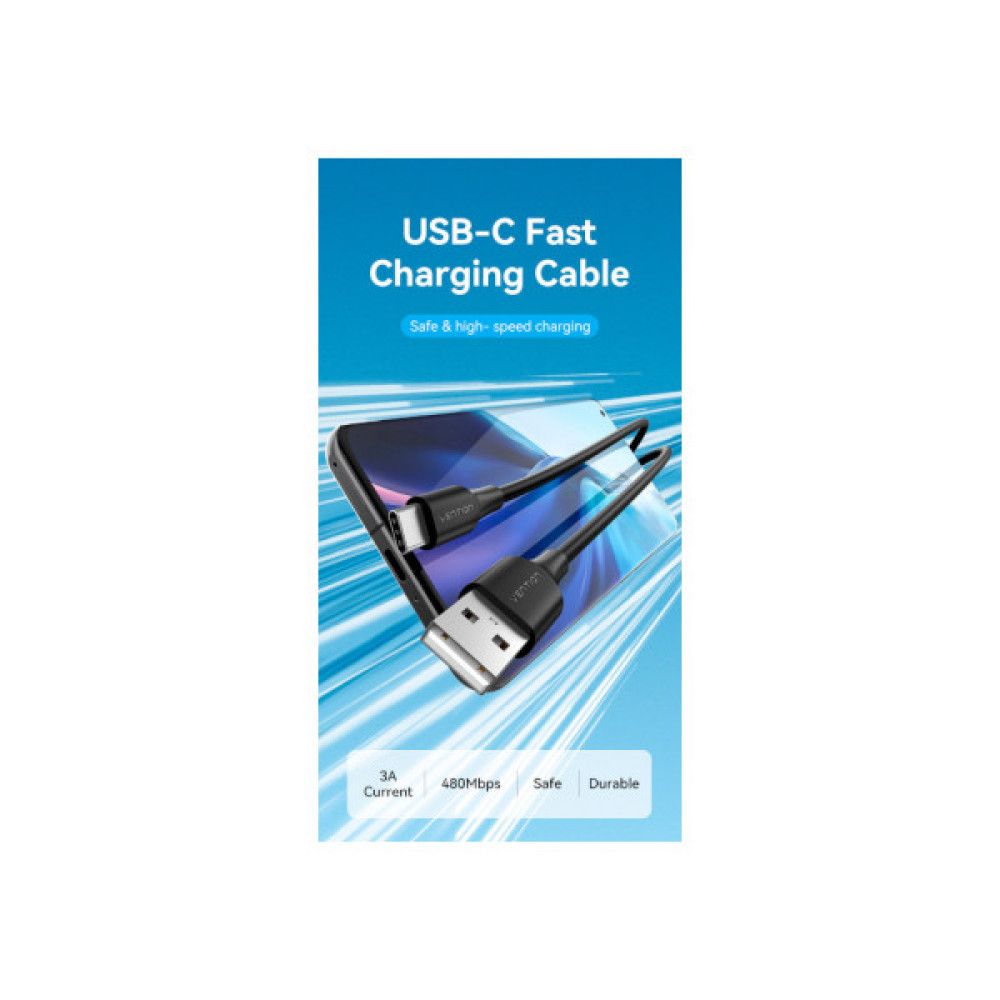 Дата кабель USB 2.0 AM to USB-C 3.0m 3.0A (18W) PVC black VENTION (CTHBI)
